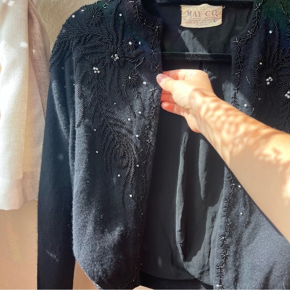 Black lambs wool custom beaded cozy cardigan - Picture 2 of 4